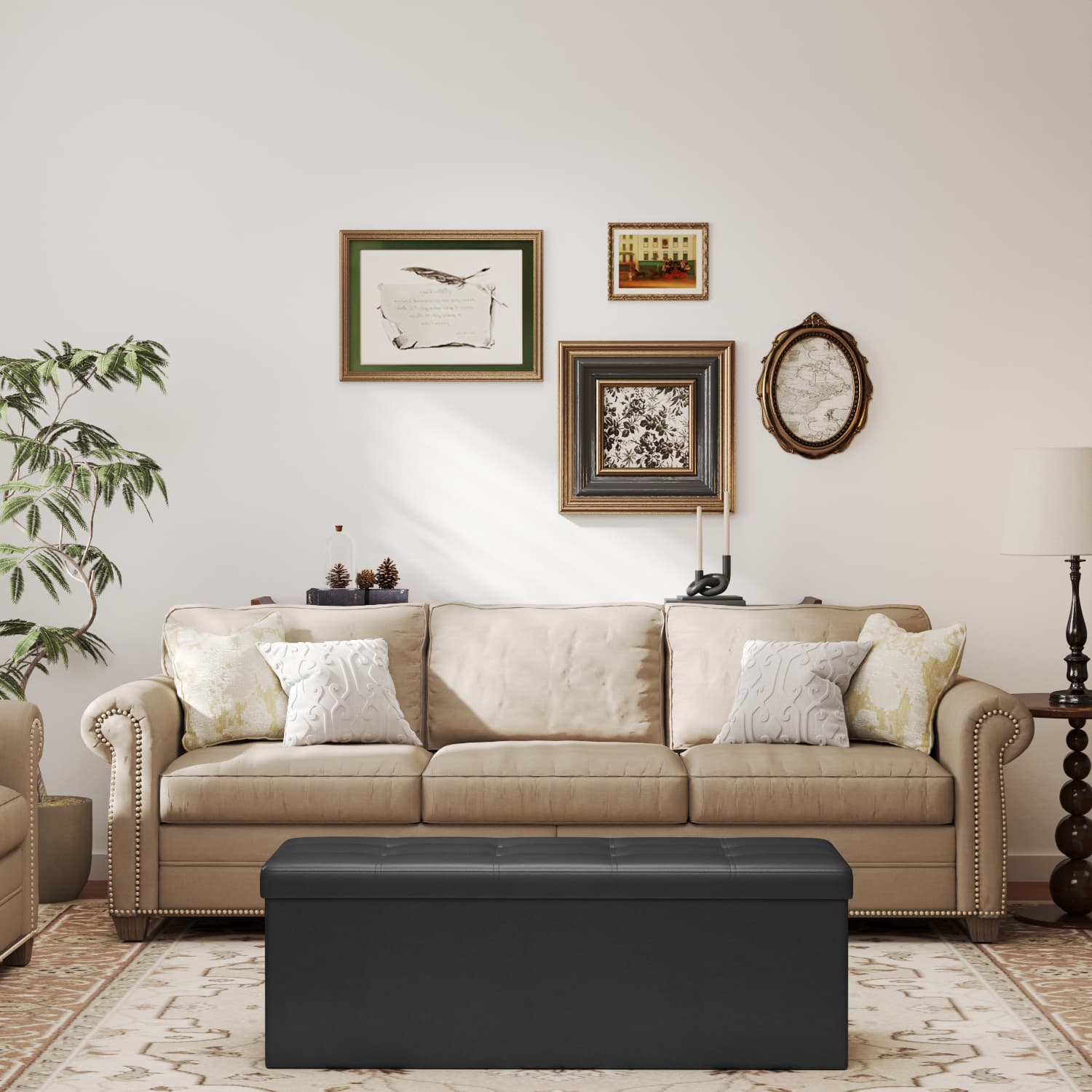 Ottoman Bench - VERRA Folding Storage Bench PU Leather 110 cm - Black