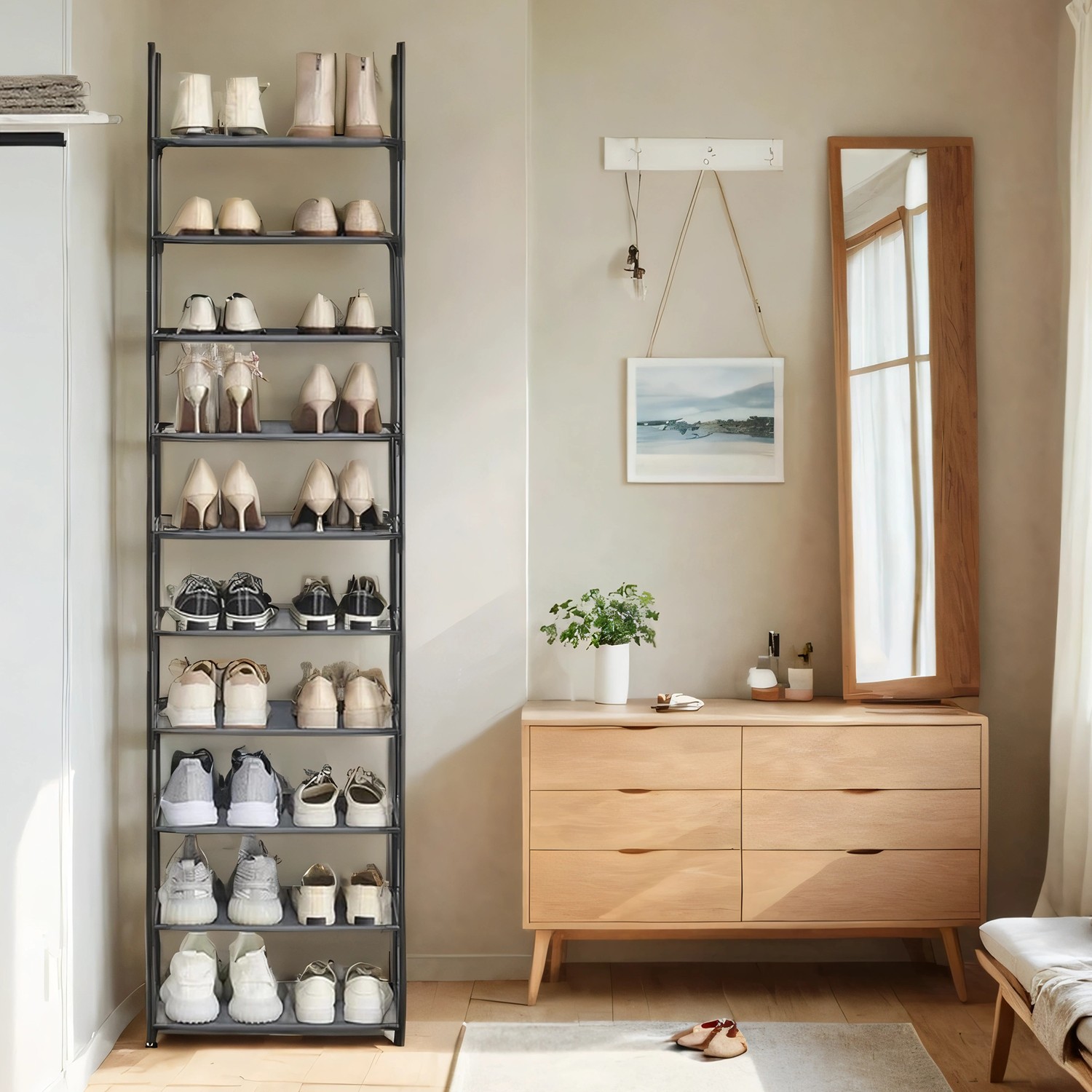 VERRA Shoe Rack - 10 Tier Storage Tall Large Sized Rack - Grey