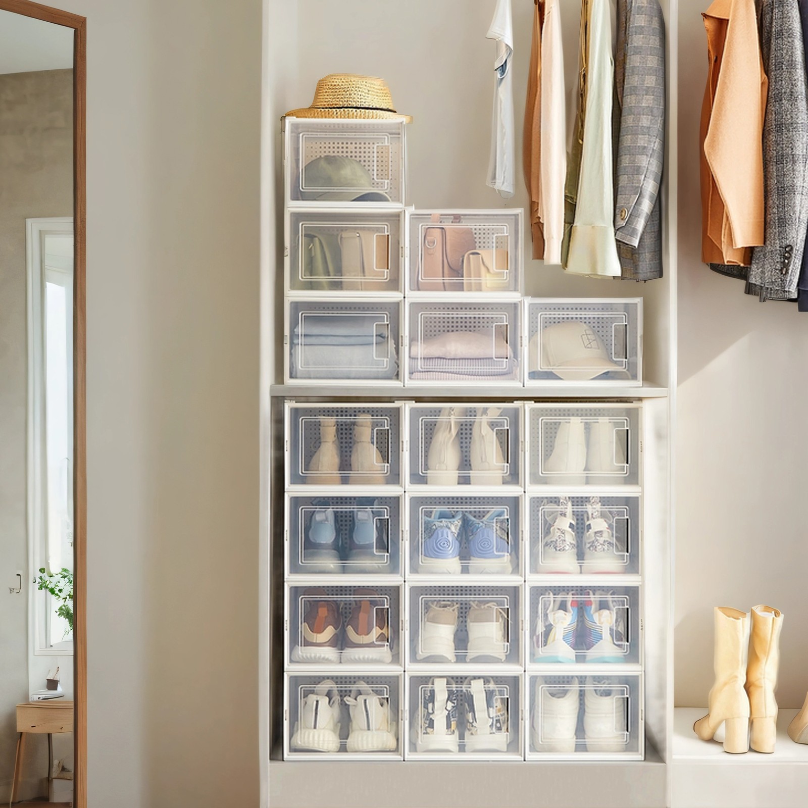 VERRA Shoe Box - 18 Pack Stackable Storage Small Sized ShoeBox - White