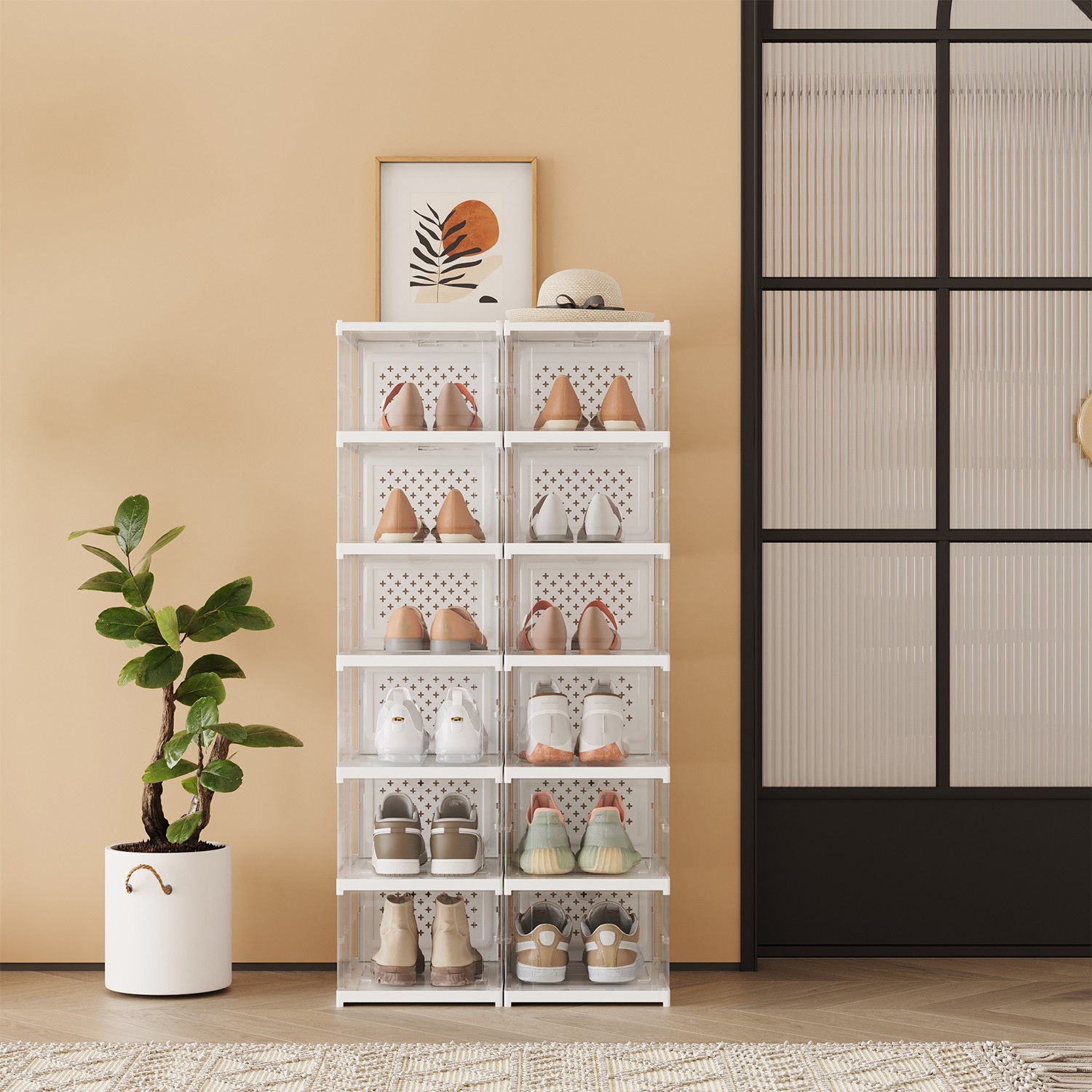 VERRA Shoe Box - 12 Slots Storage Tall Large Sized ShoeBox - White