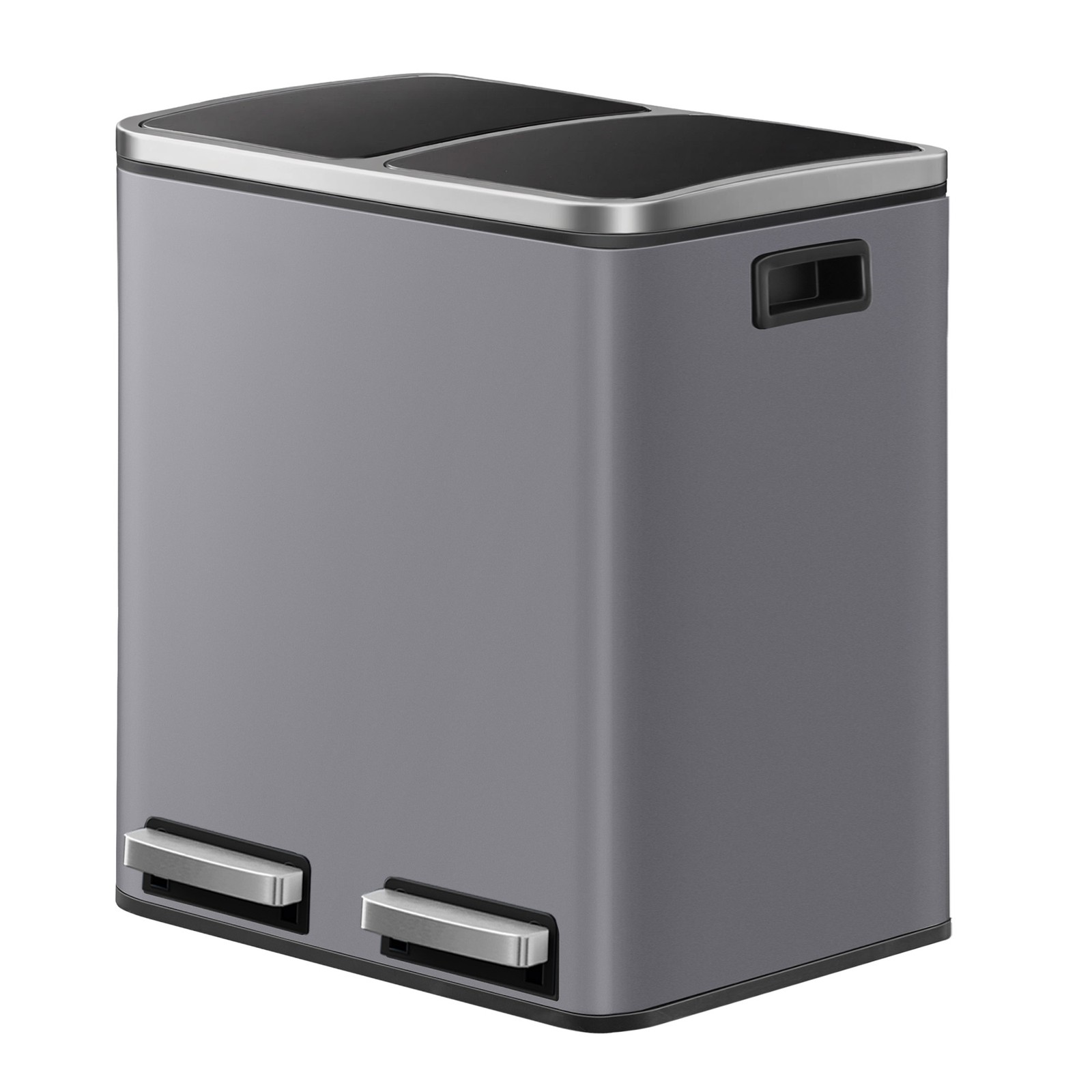 HEPEDE Double Compartment Pedal Recycling Bin - Grey
