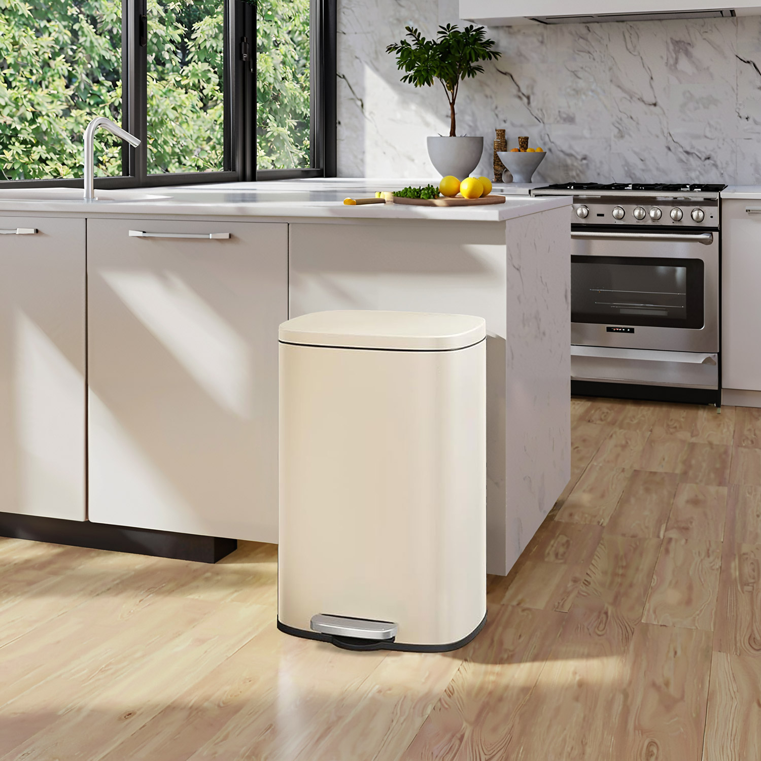 Kitchen Bin - VERRA 50L Stainless Steel Trash Bin - Sand Beige