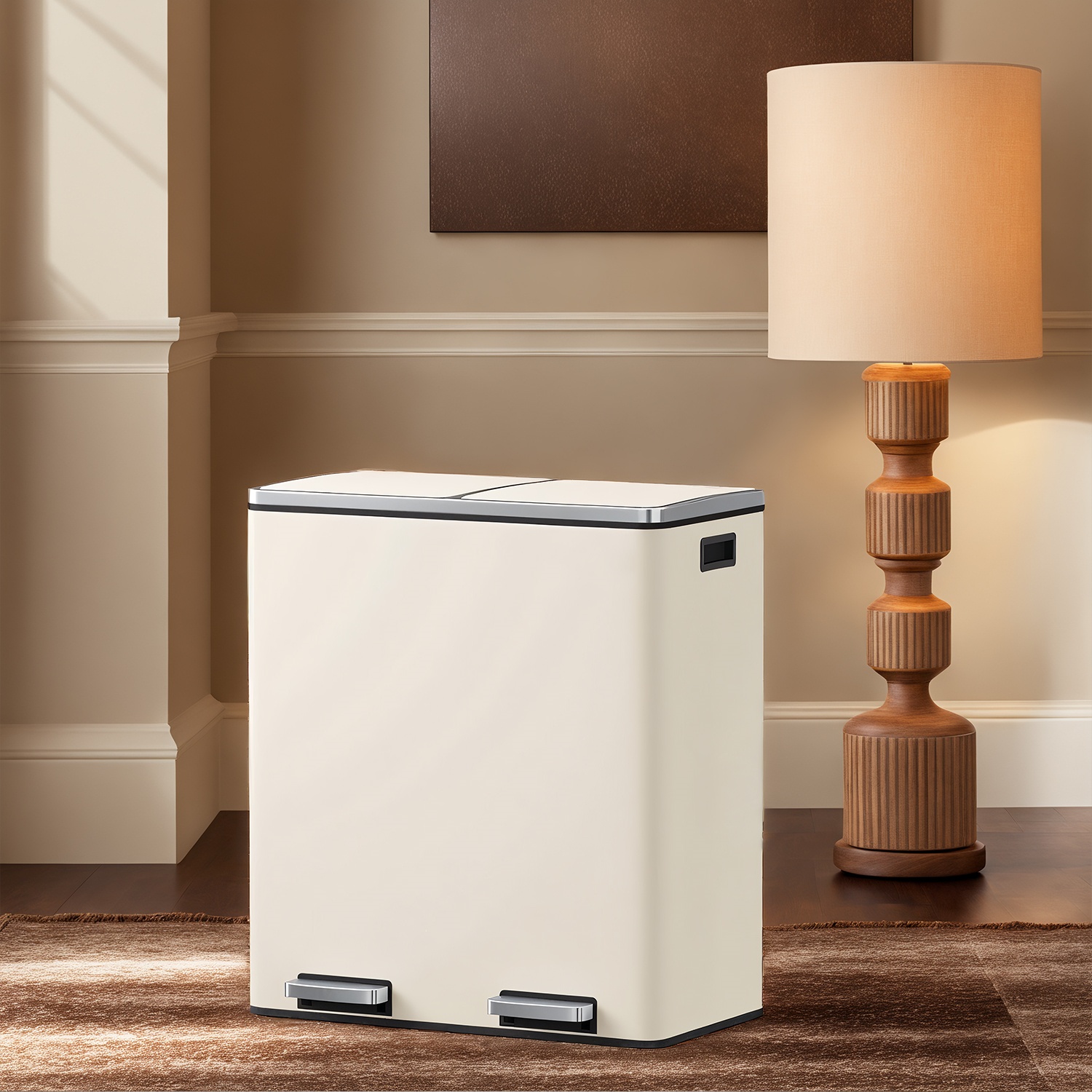Kitchen Bin - VERRA Double Compartment 2 x 30L Rubbish Bin with Lid - White