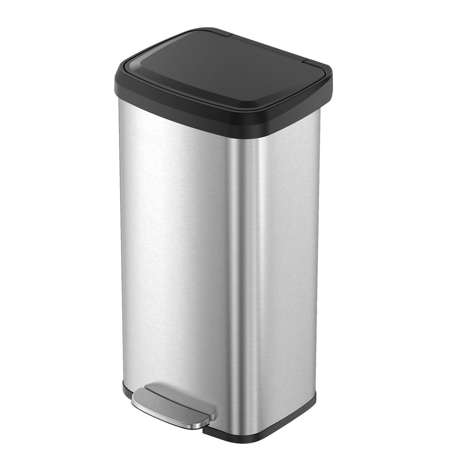 MERRIBROOK Metal Kitchen Rubbish Bin with Pedal and Lid - Black and Silver