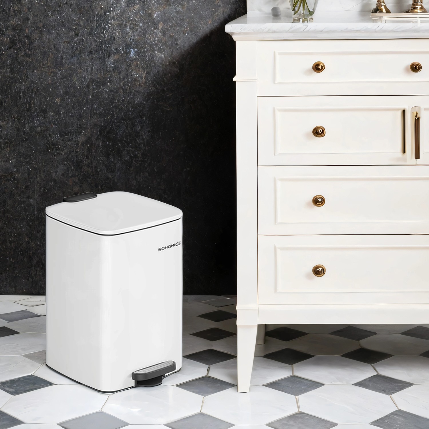 Trash Can - VERRA 20L Kitchen Garbage Bin Soft Close Stays Open - White