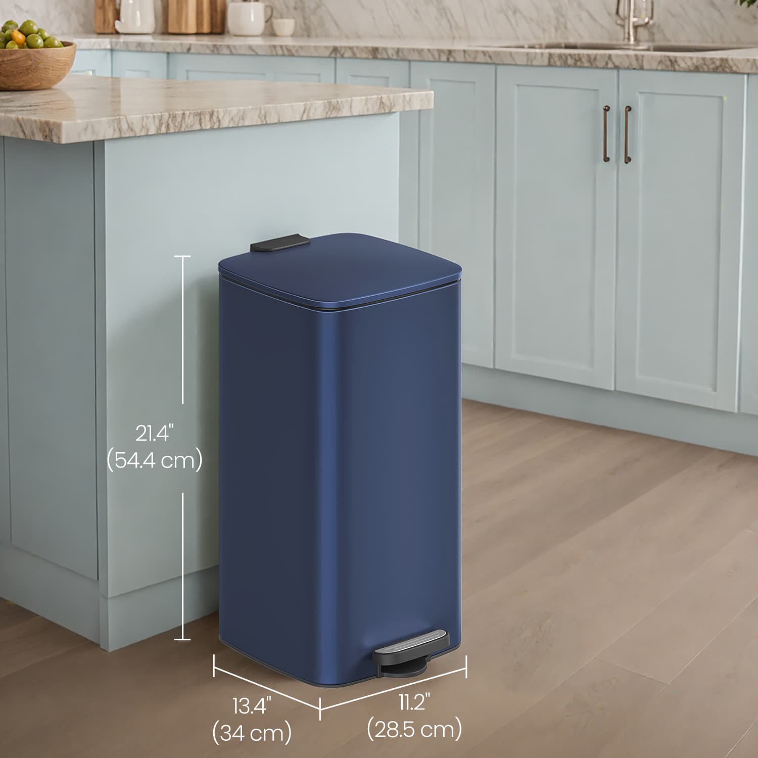 Trash Can - VERRA 8-Gallon Stainless Steel Kitchen Garbage Bin - Midnight Blue