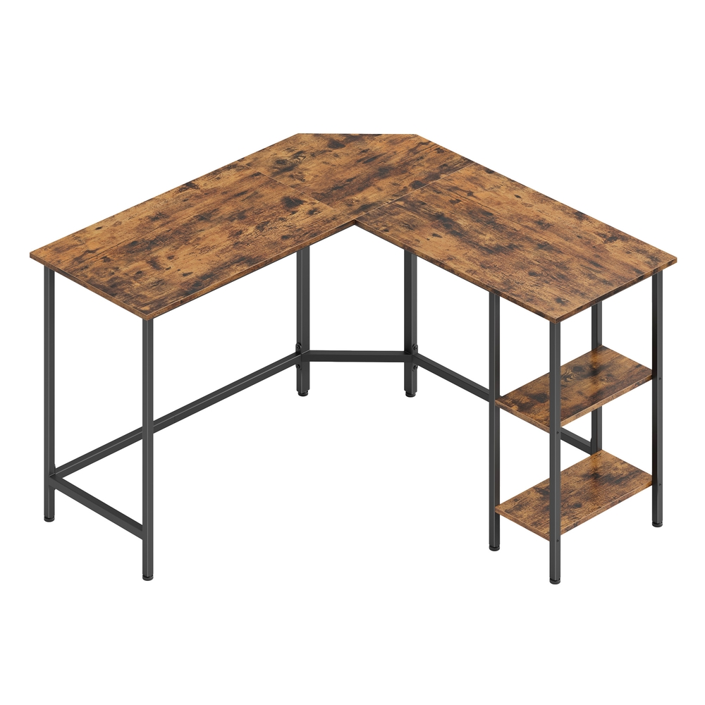 KEMERY L-Shaped Writing Desk with Shelves - Brown