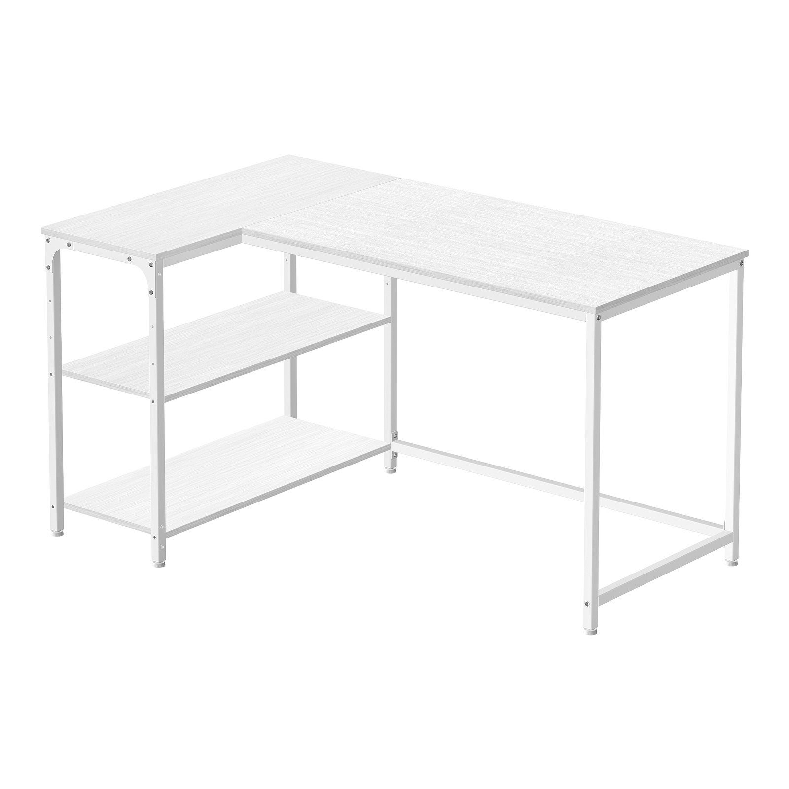 KESAMO L-Shaped Corner Computer Desk with Shelves - White - 120 x 80cm