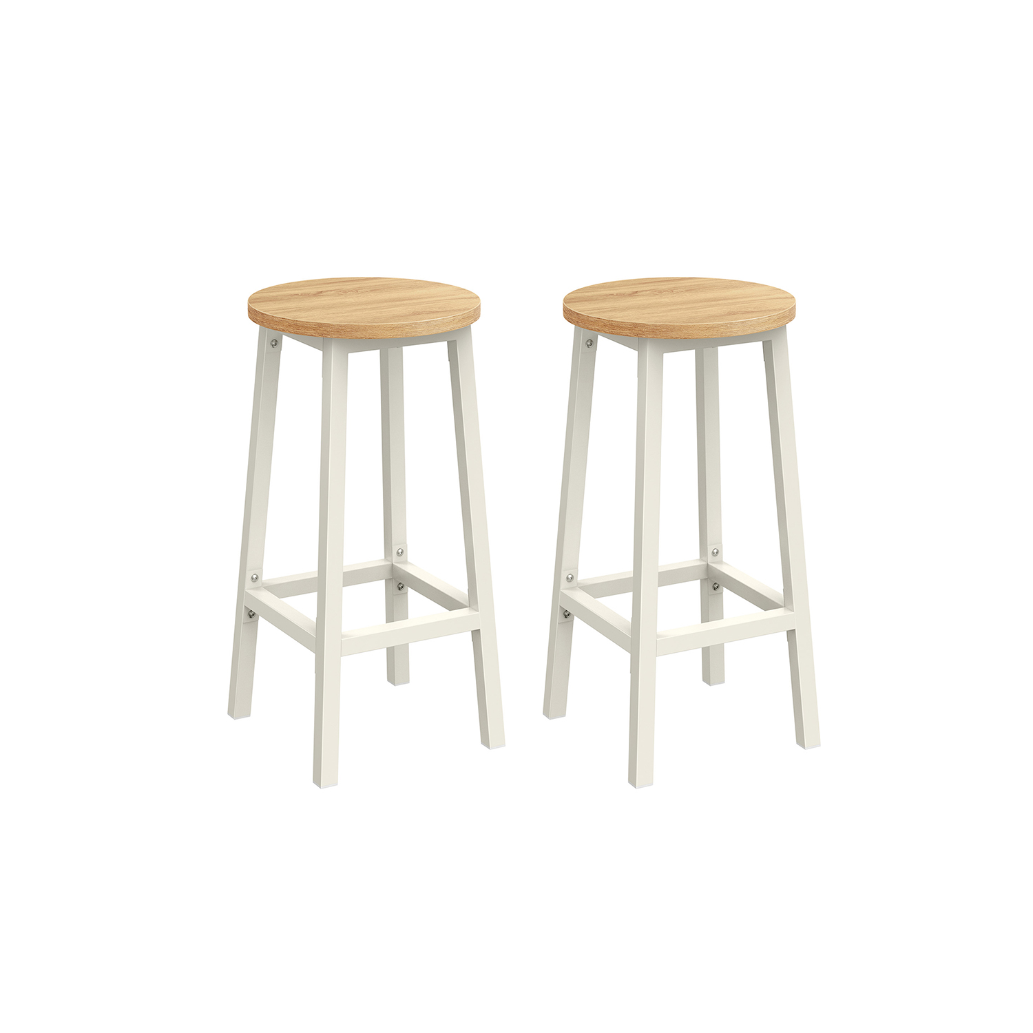 Bar Stools - LUMLIA Set of 2 Oak and White Footrest Bar Stools - White