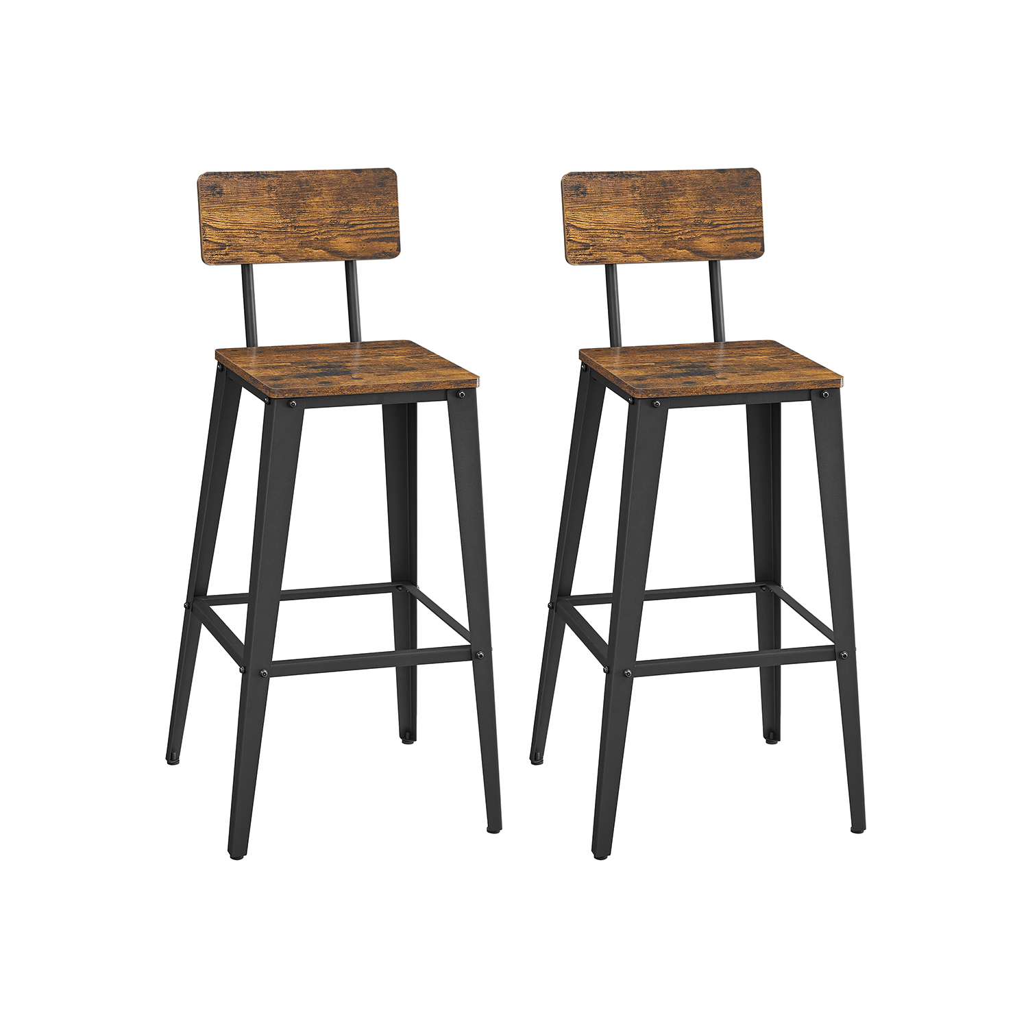 Bar Stools - LUMLIA Industrial Steel Set of 2 with Backrest Rustic Brown - Rustic Brown
