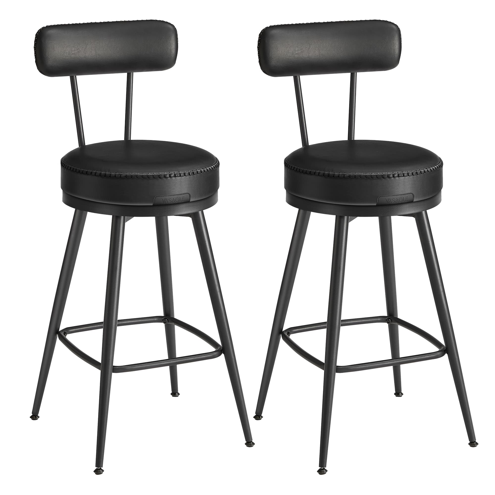 Bar Stools - LUMLIA Modern Swivel Set of 2 Mid-Century Leather - Black