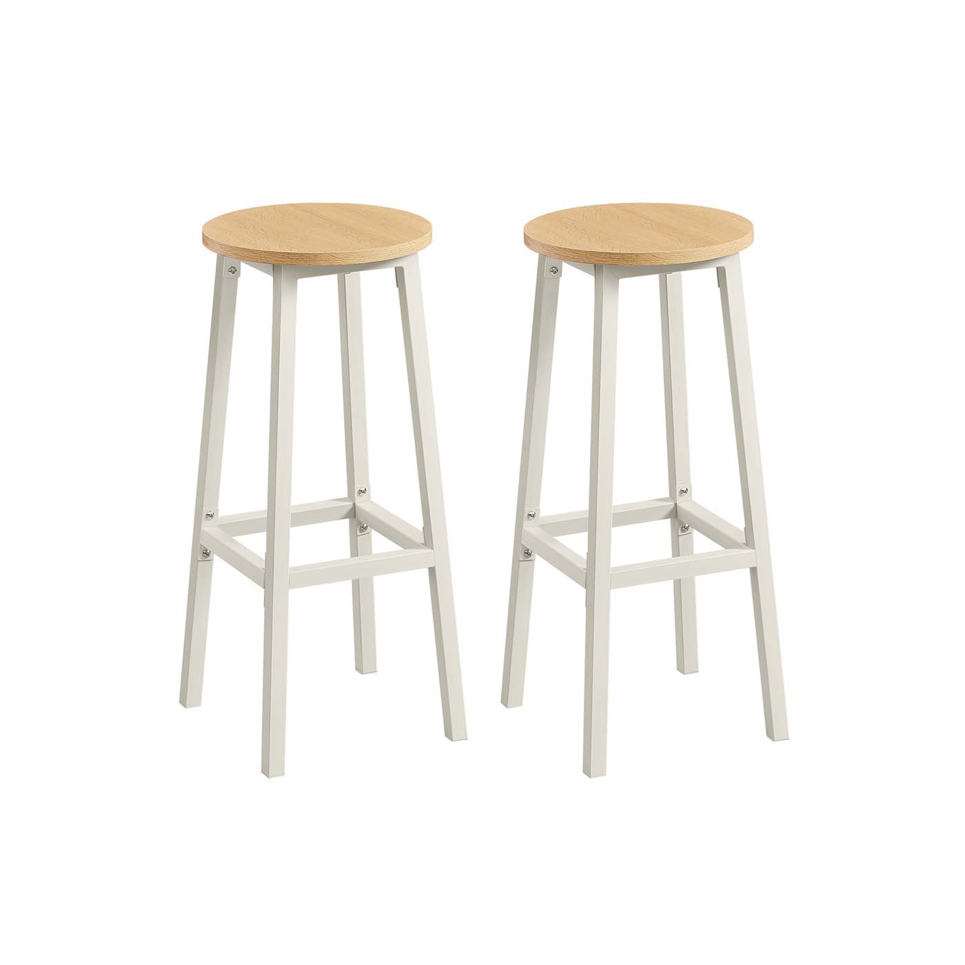 Bar Stools - MONNOS Set of 2 Kitchen Stools 74 cm High Golden Oak and White