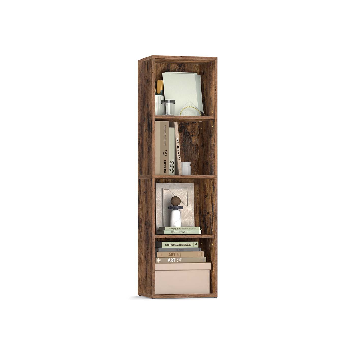 MOORVALE 4 Tier Cube Open Bookshelf - Medium Oak