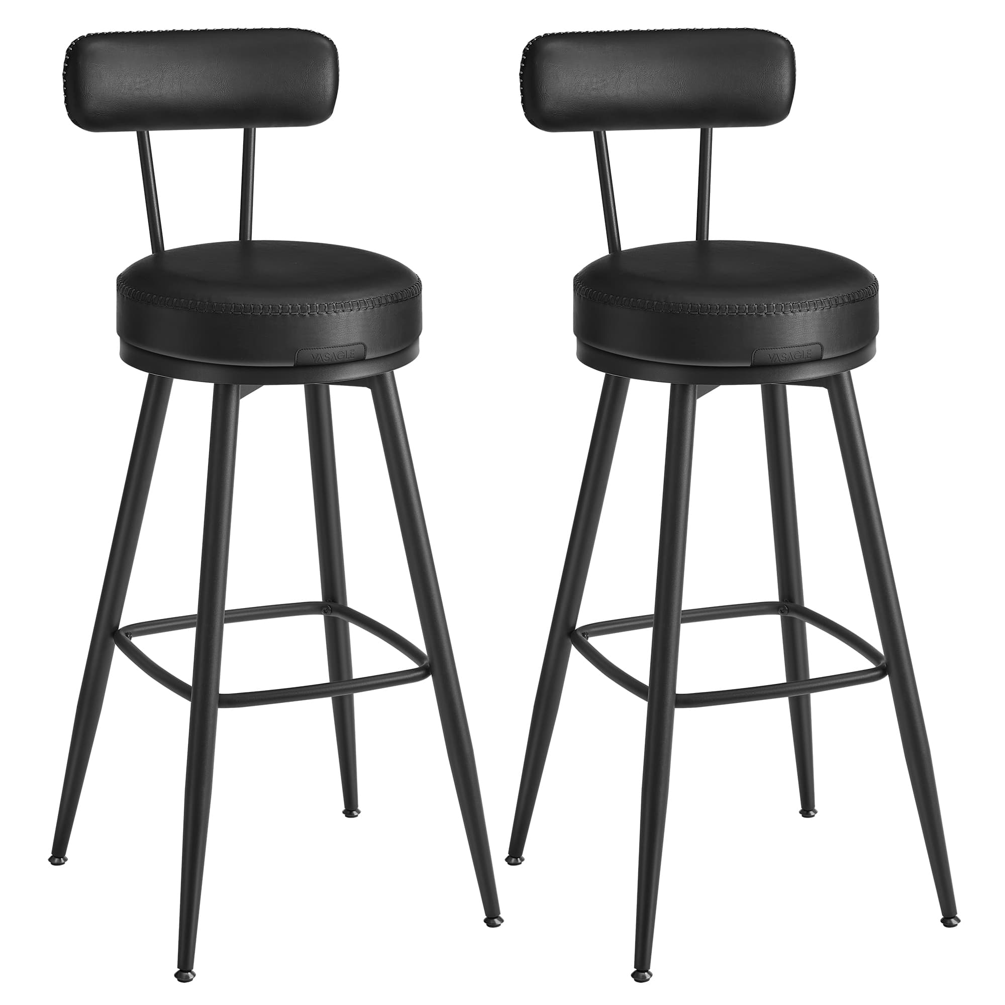 Bar Stools - VELNZA EKHO Collection Set of 2 Faux Leather Bar Stools - Black