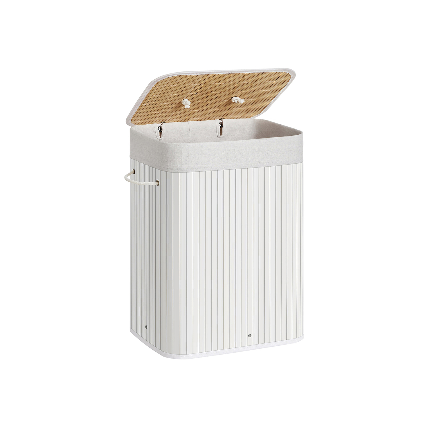 Laundry Basket - LUMNIA Bamboo 72L with 3 Handles - White
