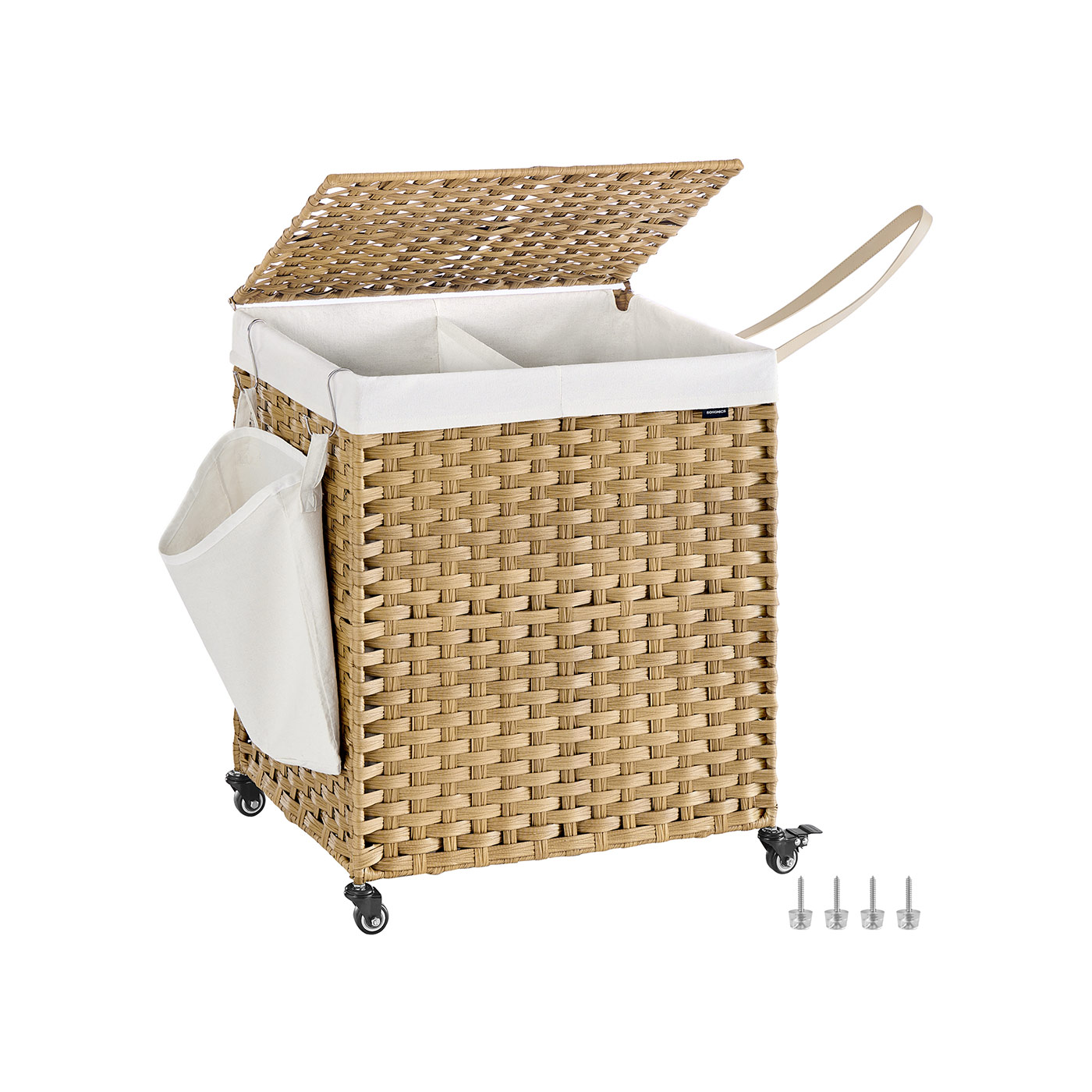 Laundry Basket - ARCDA 145L Rolling Hamper with Lid - Natural