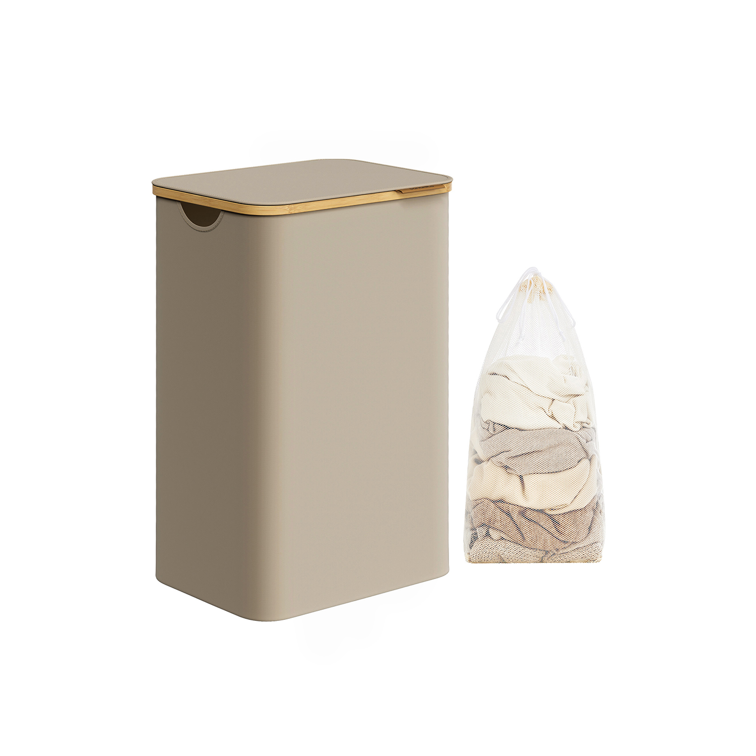 Laundry Basket - LUSNZA 90L with Lid - Camel Brown