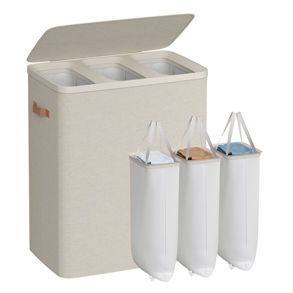 DAKEMO Triple Compartment Laundry Basket 190L - Cappuccino Beige