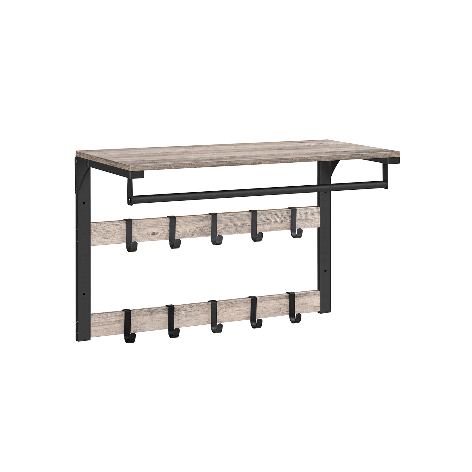 Coat Rack - NOVRAE Wall Mounted 10 Hook - Greige and Black