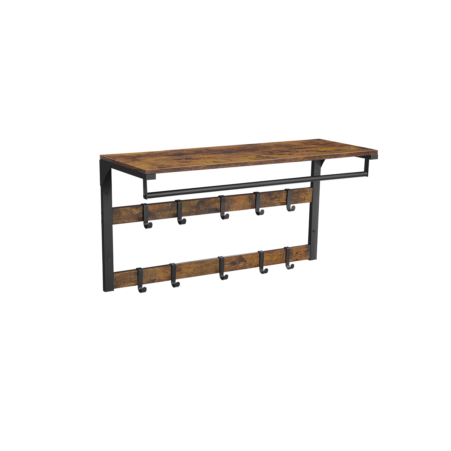 Wall Mounted Coat Rack Rustic Brown and Black
