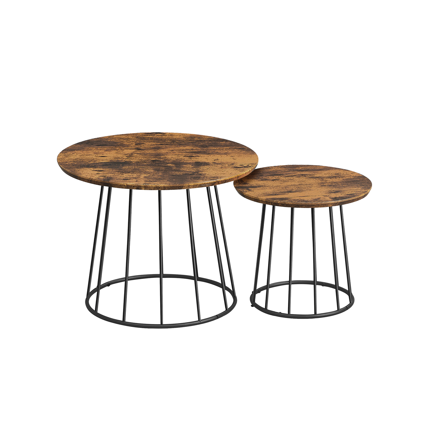 Coffee Tables - LUMON Set of 2 Round Steel Frame Tables - Rustic Brown
