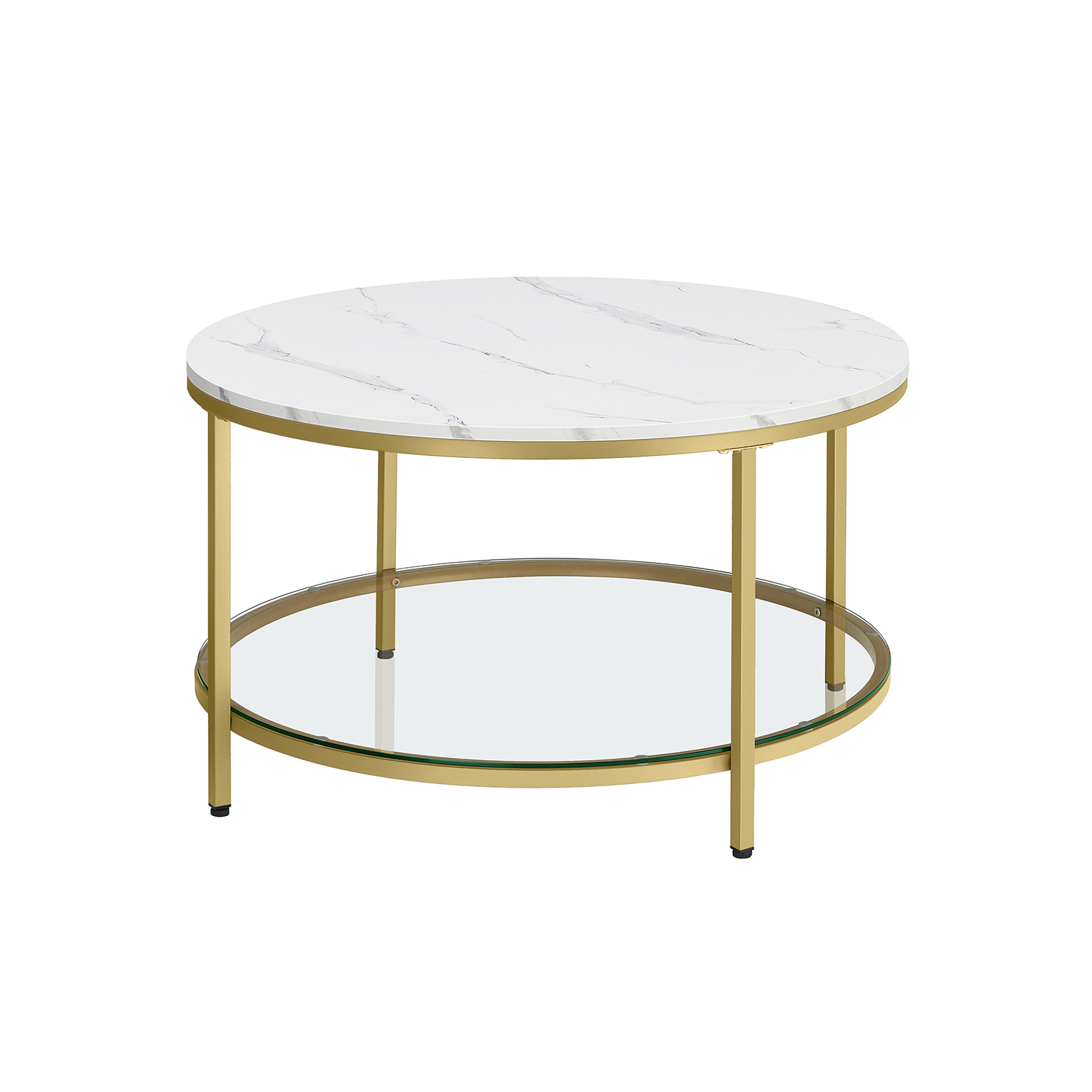 Faux Marble Round Coffee Table with Storage Shelf