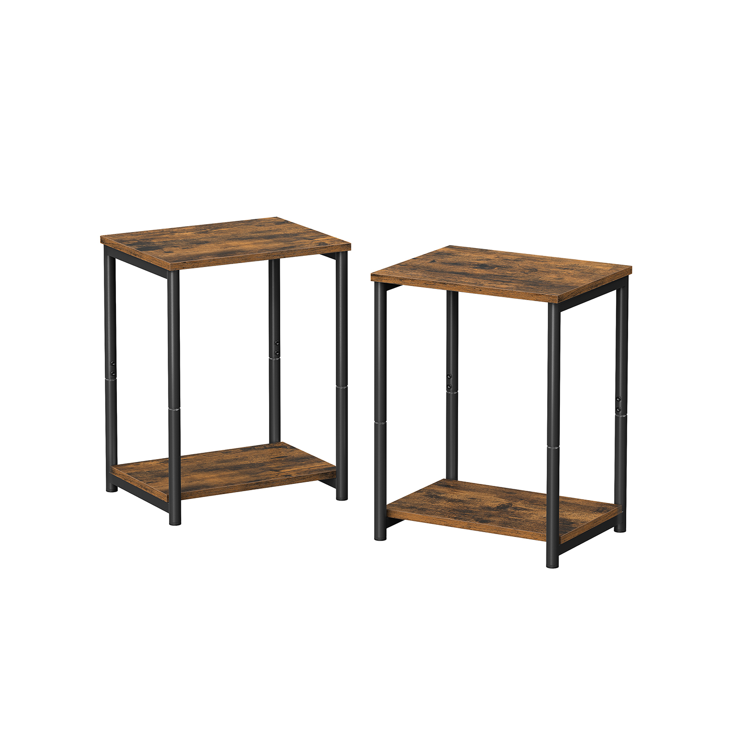 Side Tables - SERDA Set of 2 End Tables 2 Tier Steel Frame Rustic Brown - Black