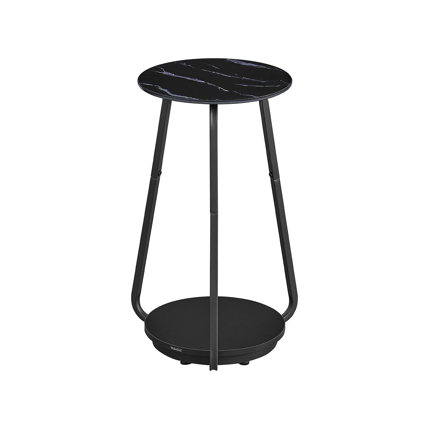 Side Table - SERDA 2 Tier Round Glass Top Marble - Black