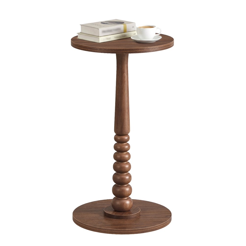 LOMIXY MARIEL Round Side Table with Wooden Leg - Chestnut Walnut