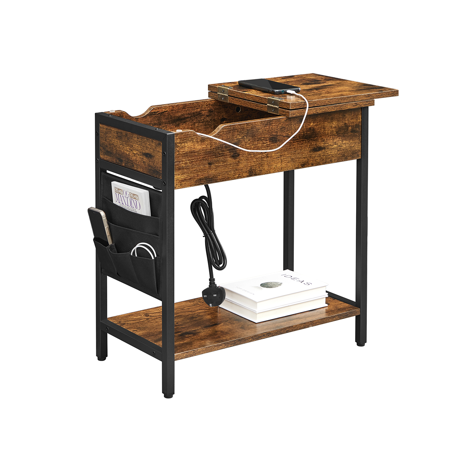 Slim Side Table with Charging Station