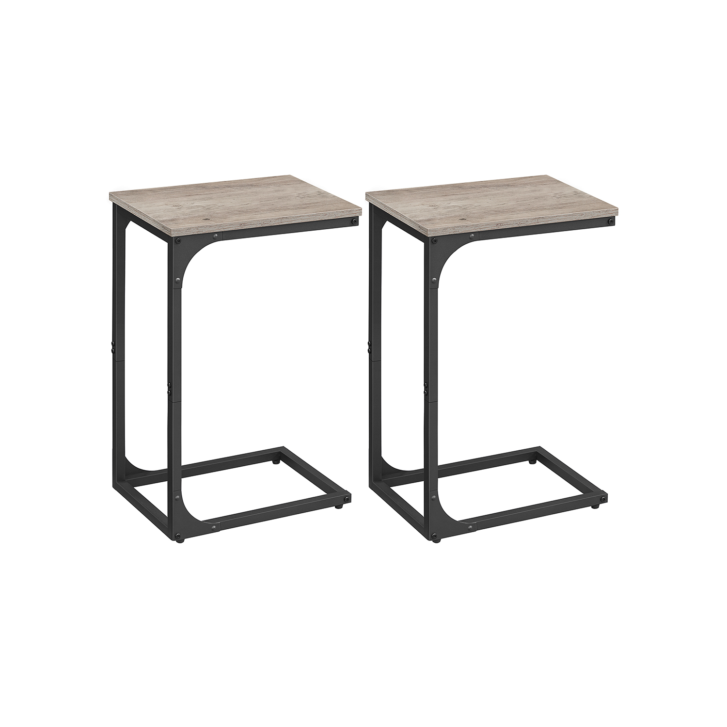 Side Tables - VIVNIA C-Shaped Set of 2 with Optional Helper Information - Light Grey