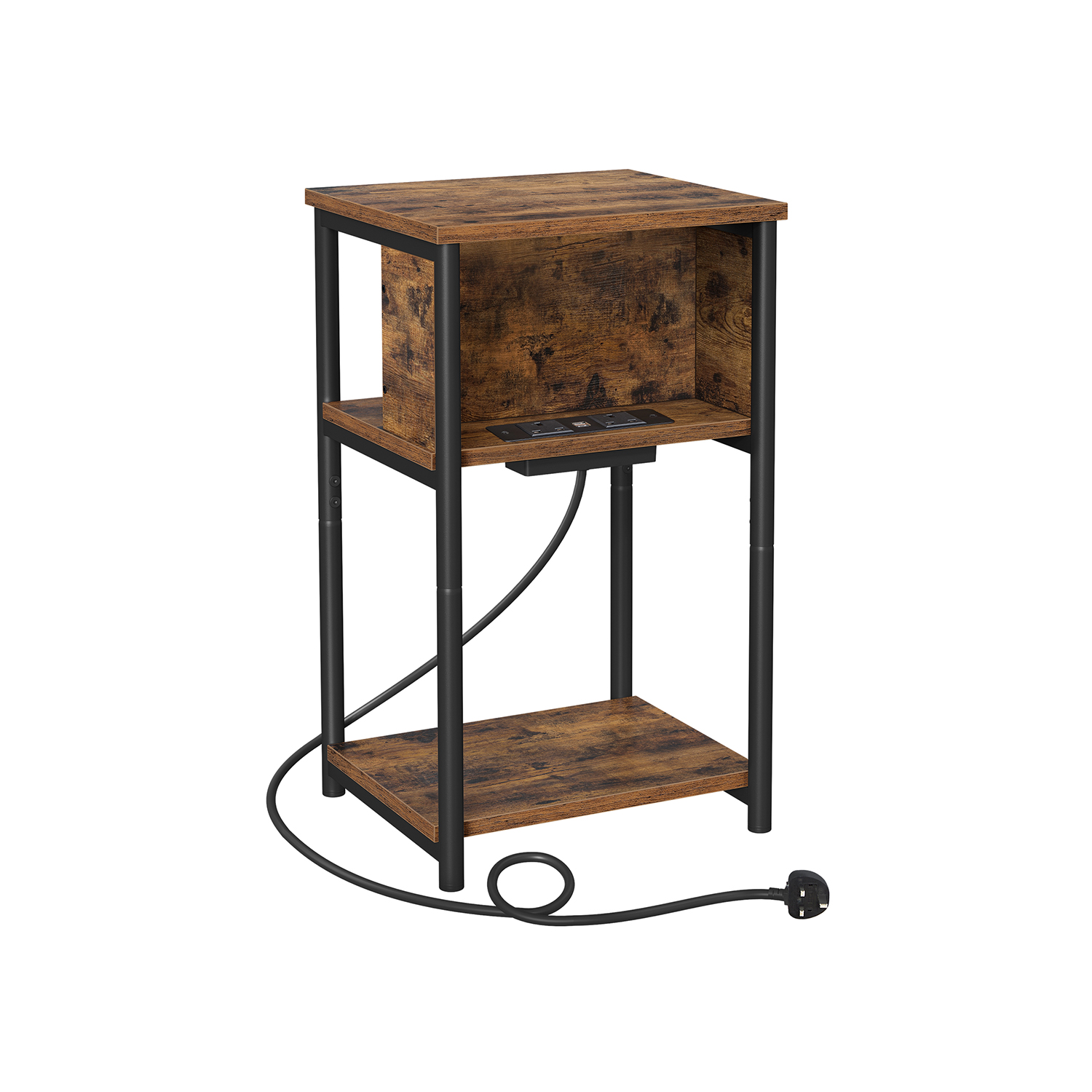 Bedside Table - NARROW Nightstand Rustic Brown 34cm