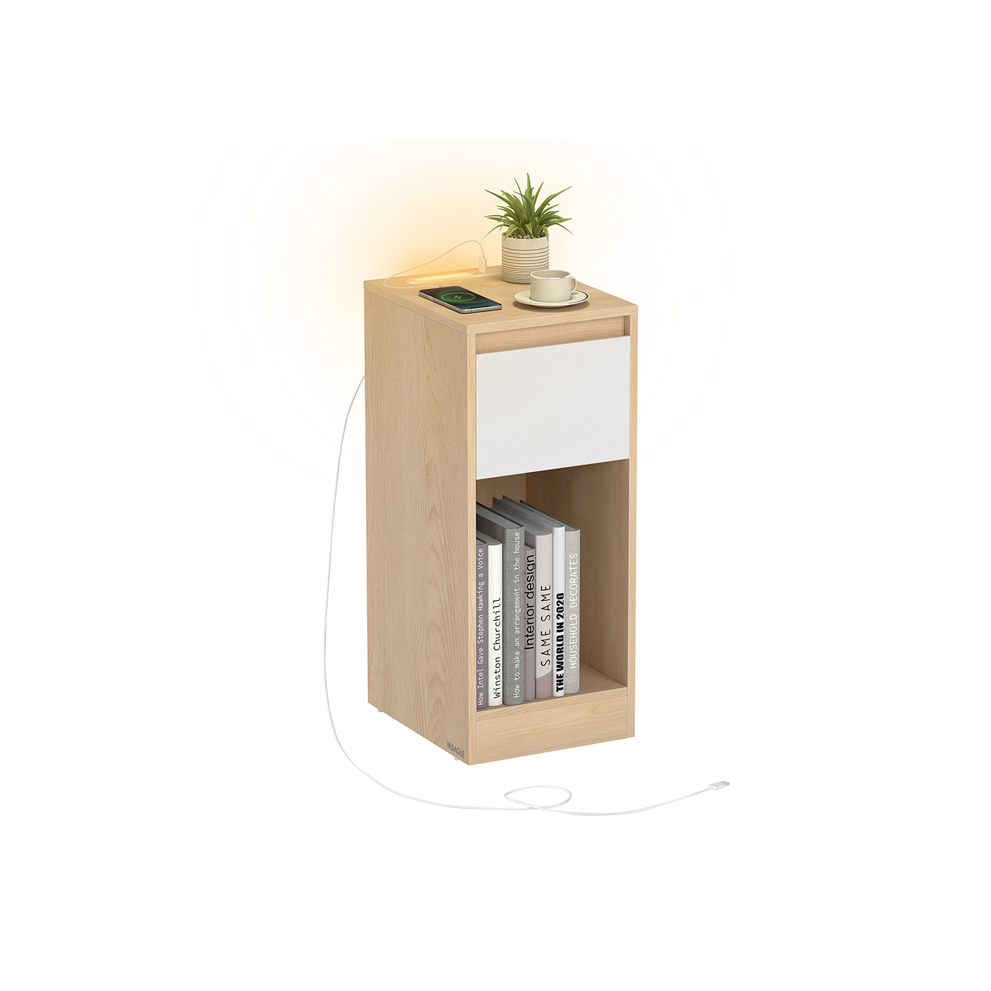 Side Table - VERVAS Record Player Stand Vinyl Storage 3 Tier Oak - Beige