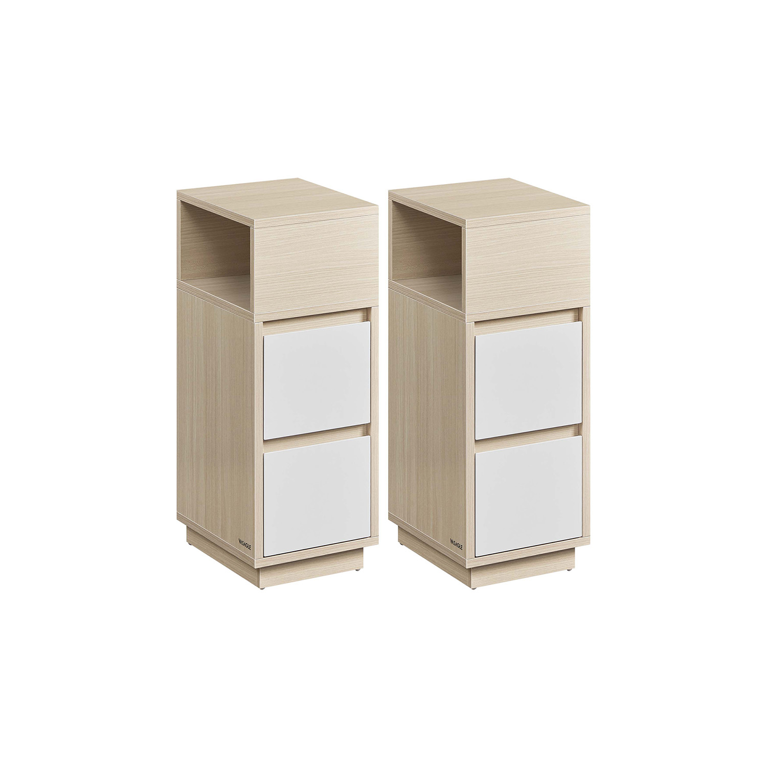 Side Tables - ZARZA Set of 2 Small Narrow End Tables with 2 Drawer - Beige