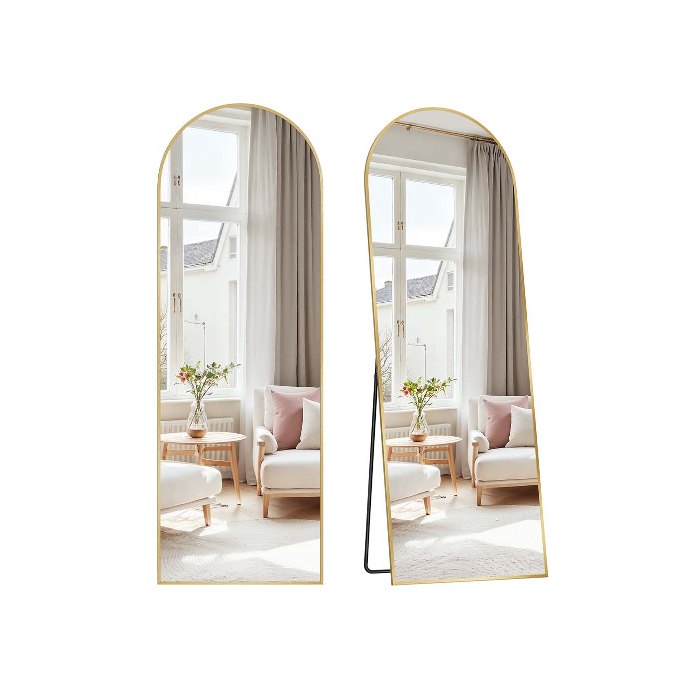 Mirror - SERSO Full Length Arched Mirror with Stand 160 x 50 cm - Pale Gold