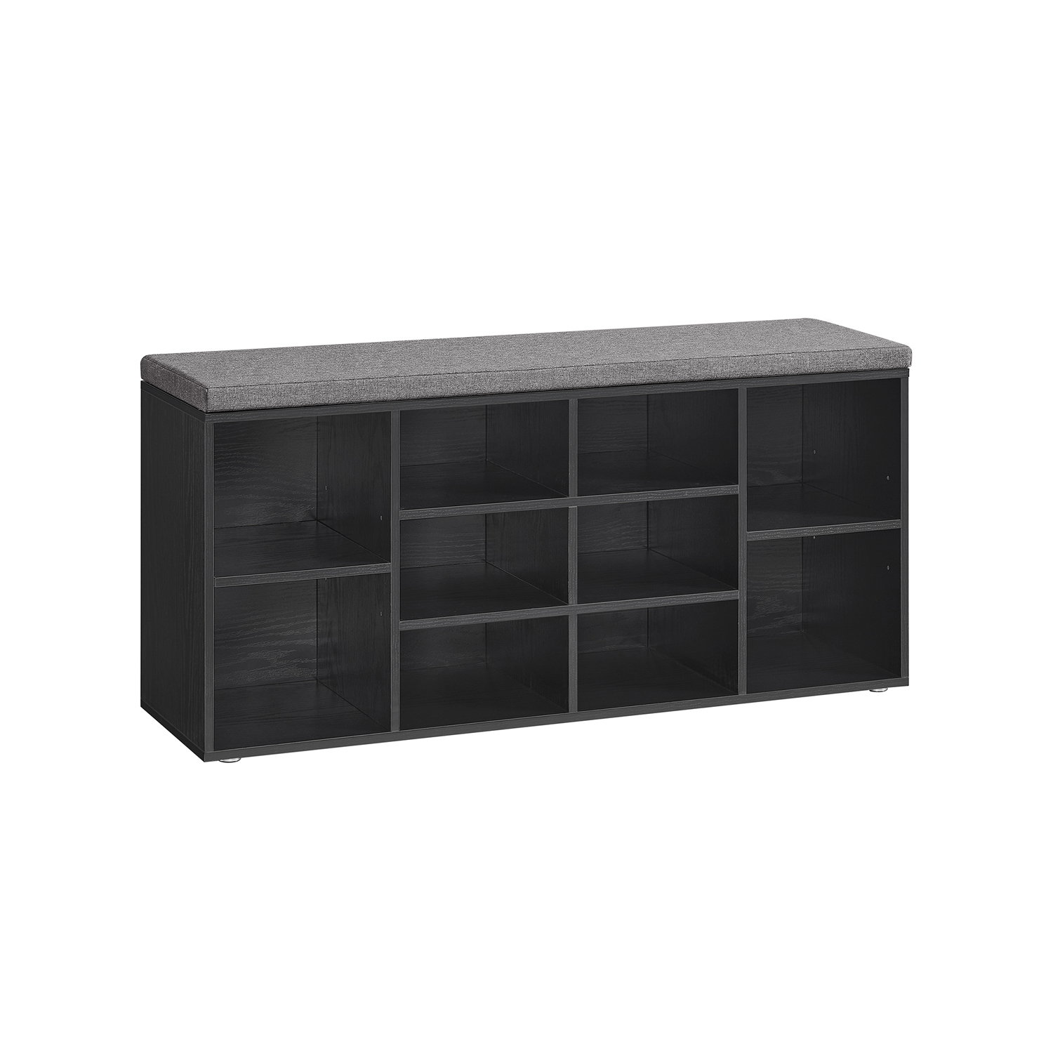 NOVRIA Shoe Bench - 9 Compartment Padded Seat Medium Sized Bench - Ebony Black
