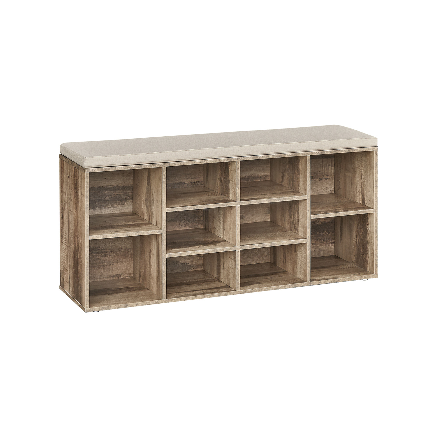 NOVRIA Shoe Bench - 10 Compartment Padded Seat Medium Sized Bench - Camel Brown