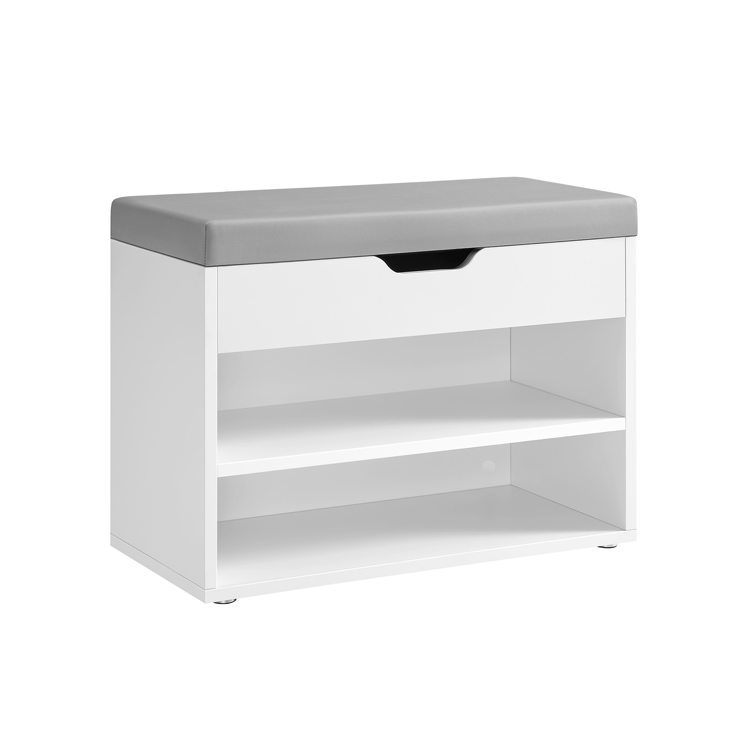 NOVRIA Shoe Bench - 2 Tier with Drawer Padded Seat Small Sized Bench - Cloud White