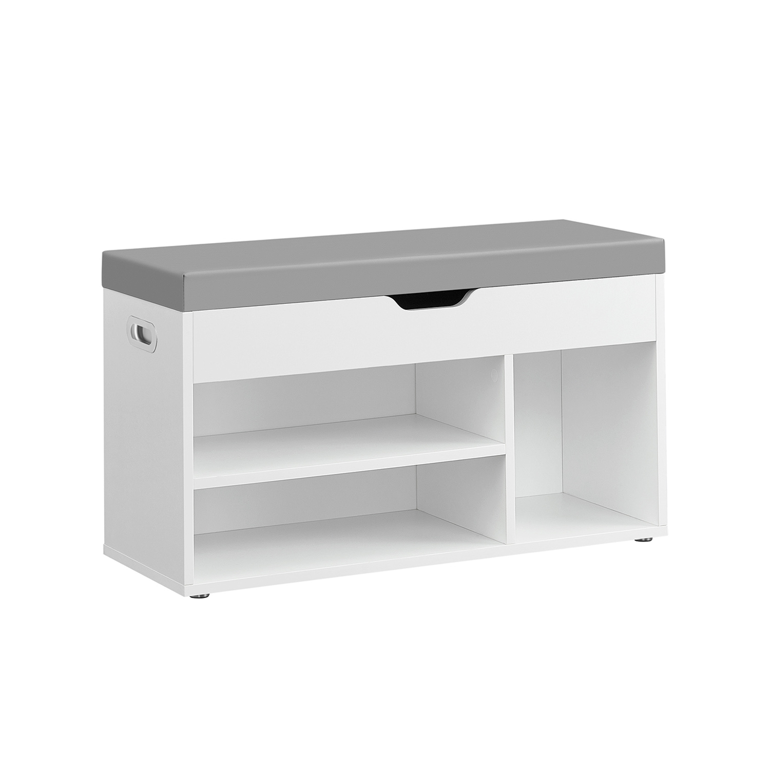 NOVRIA Shoe Bench - 3 Compartment Cushion Seat Medium Sized Bench - Cloud White