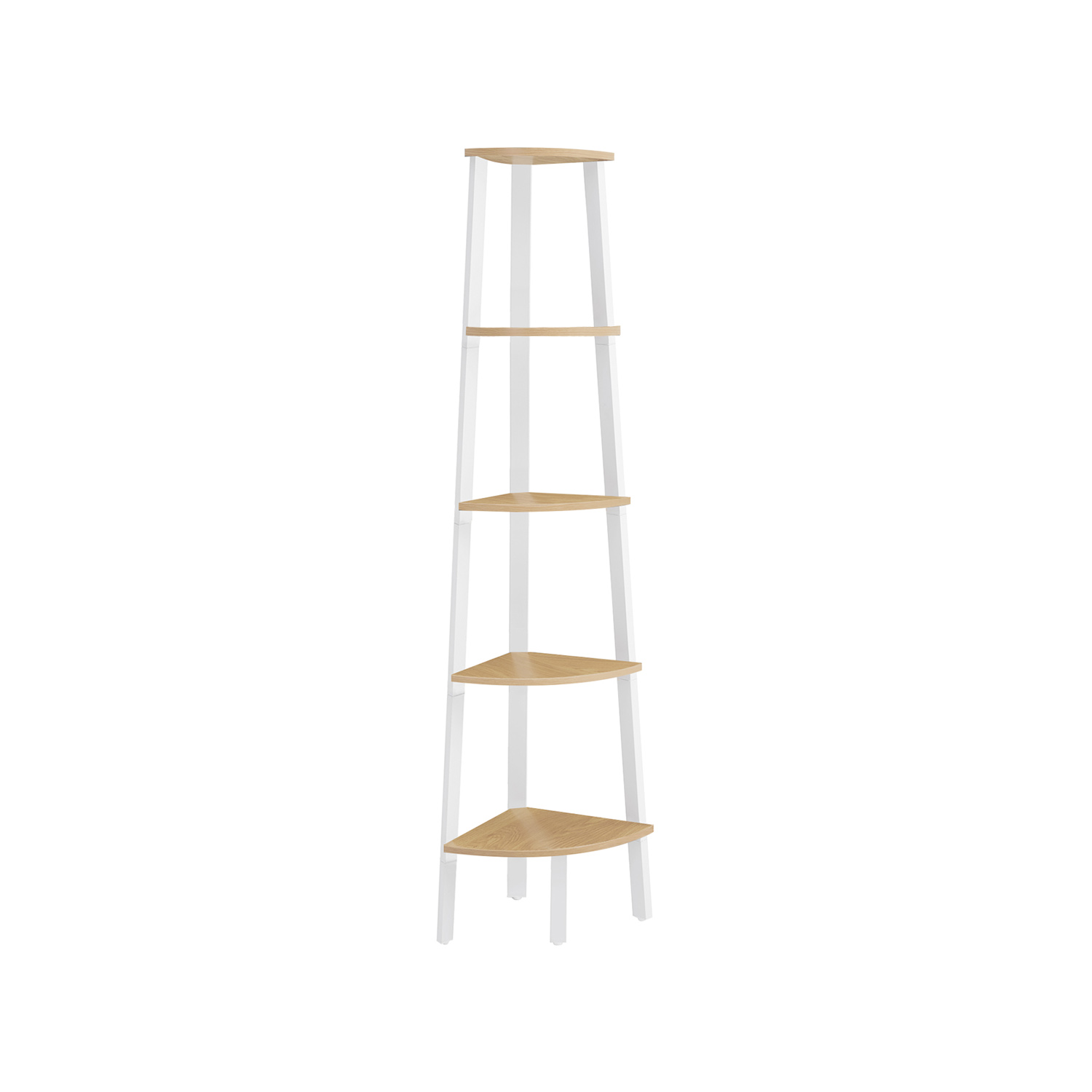 Corner Shelf - NOVVAS 5 Tier Unit Natural Oak and Matte White - Natural Oak and Matte White