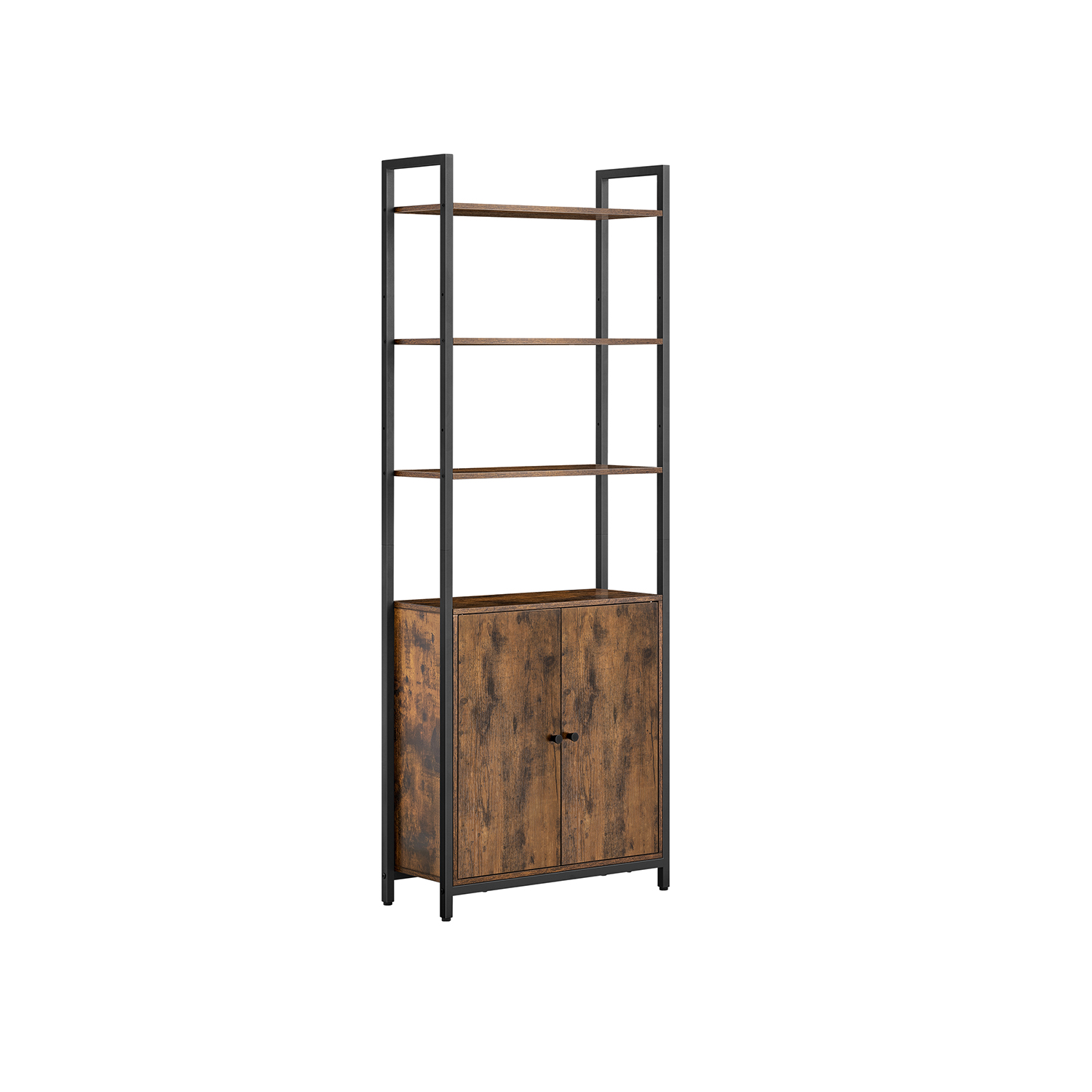 Bookcase - ASTON 7 Tier Shelf with Door Rustic Brown and Black