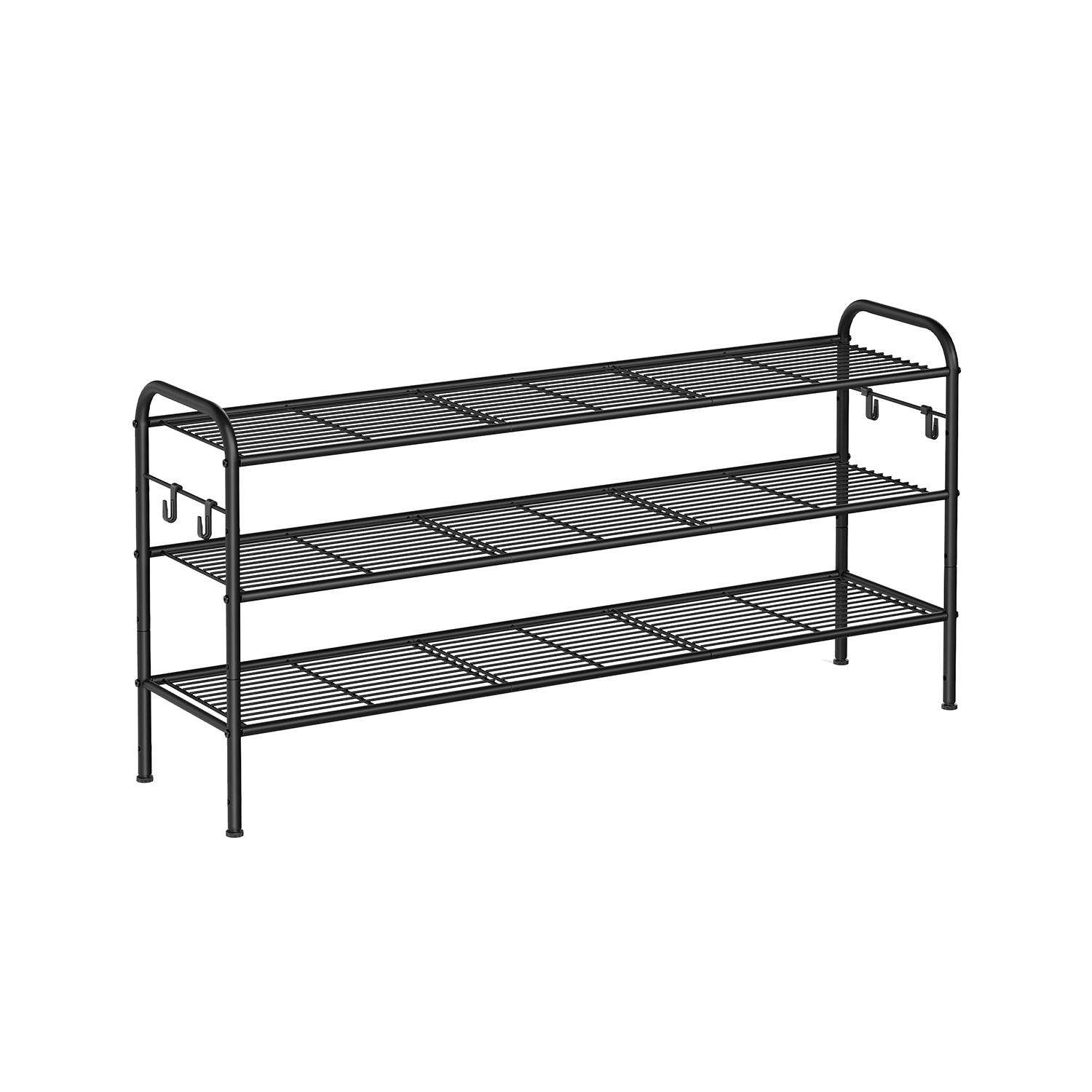 MARNOS Shoe Rack - 3 Tier 4 Hooks Large Sized Rack - Black