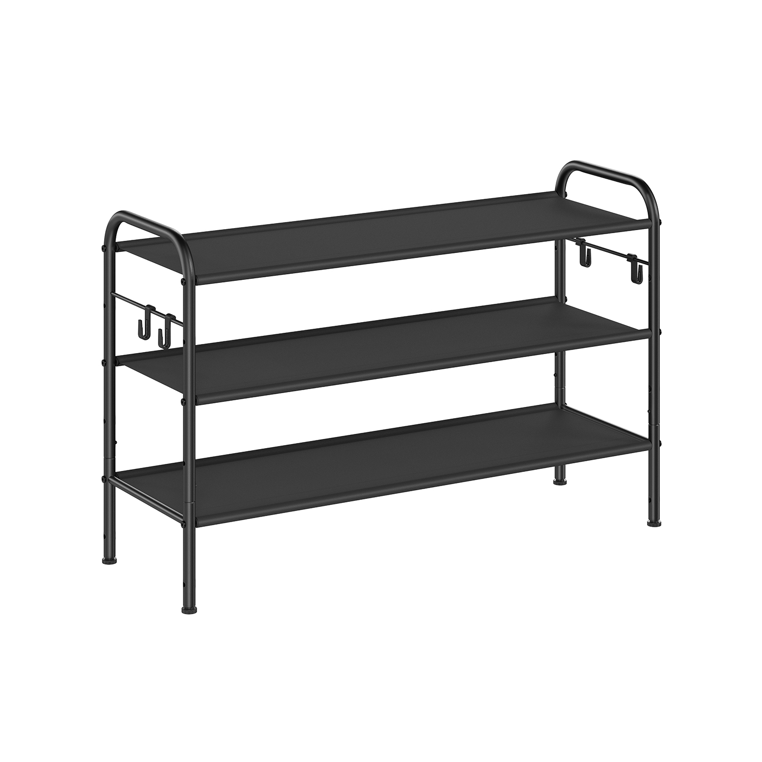 MARNOS Shoe Rack - 3 Tier 4 Hooks Fabric Fabric Medium Sized Rack - Black