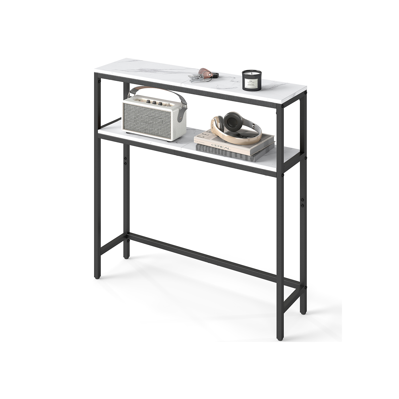 Sofa Table - ASTRO 2 Tier Slim Hallway Table - Marble White and Black