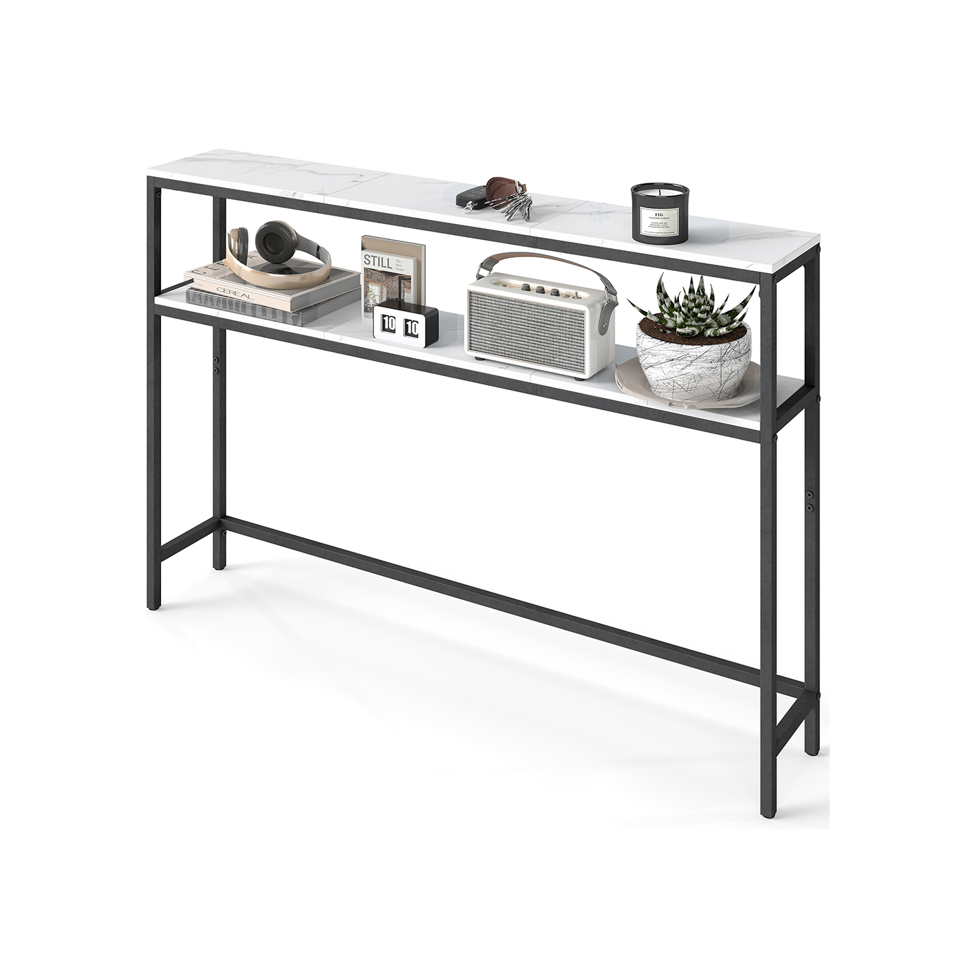 Console Table - ASTRO 2 Tier Hallway Table - Marble White and Black