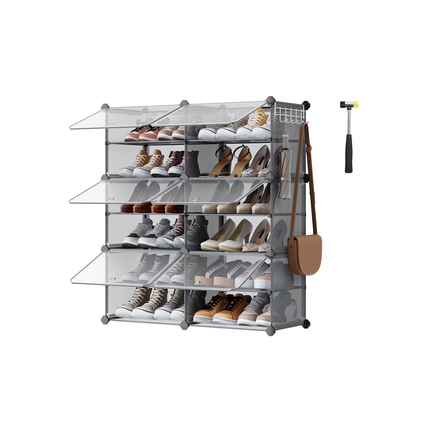 MARTTO Shoe Rack - 6 Slots Interlocking Plastic Medium Sized Rack - Slate Grey