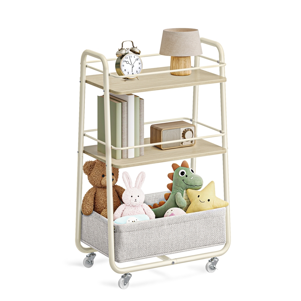 MIRANU LILEA Storage Trolley with Basket - Natural Beige and Cream White