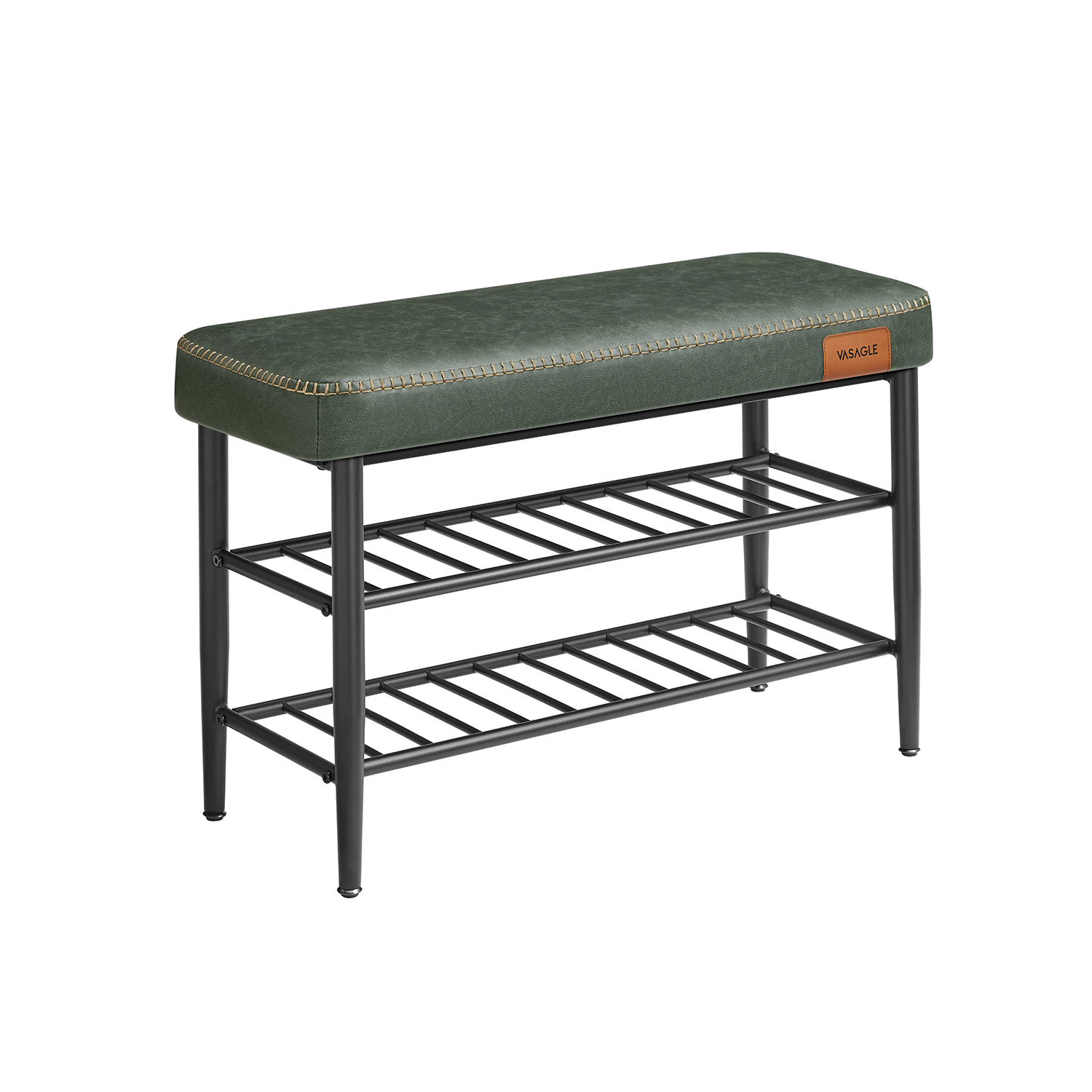 NOVDA Shoe Bench - 2 Tier Leather Medium Sized Bench - Green