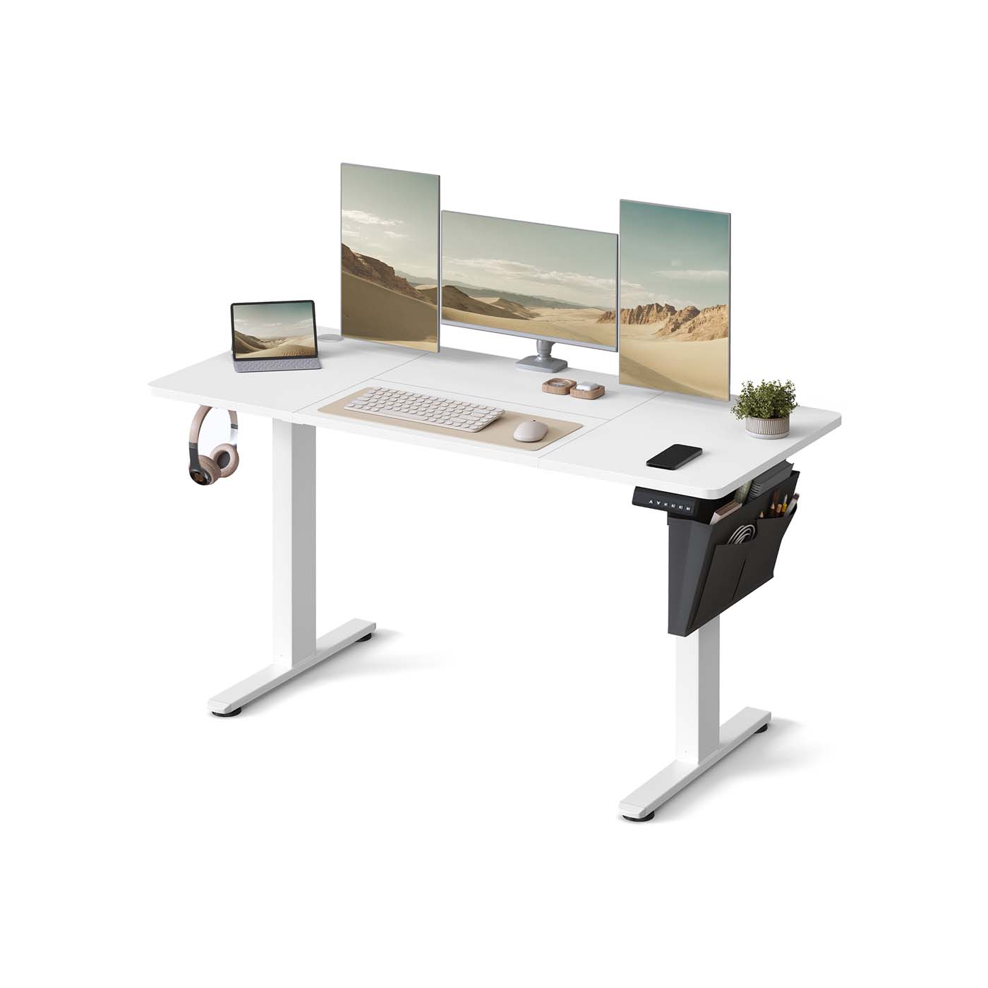 Computer Table - ASTNOS Height Adjustable 60 x 140 cm Ergonomic Computer Table - White