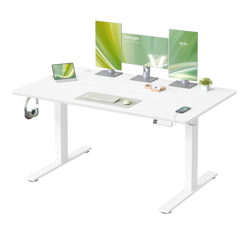 HADOSY Electric Standing Desk with USB-C Port - Matte White - 140 x 80cm